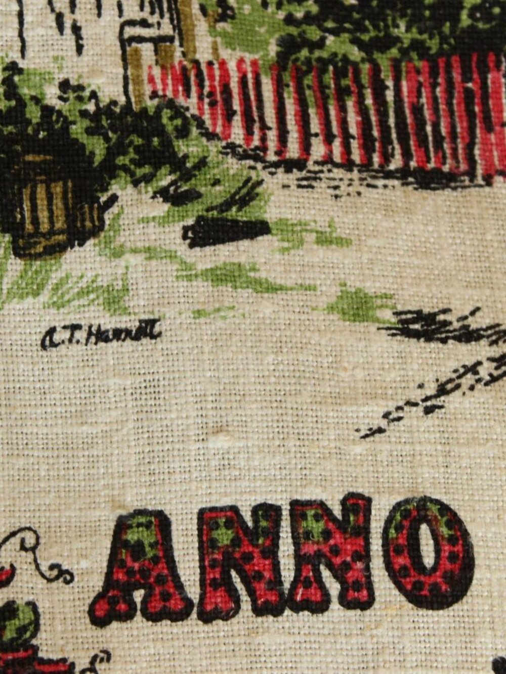 Vintage 1950s Calendar Towel, 1958 Stevens Linen Country Home Print with Hanging - Picture 10 of 14